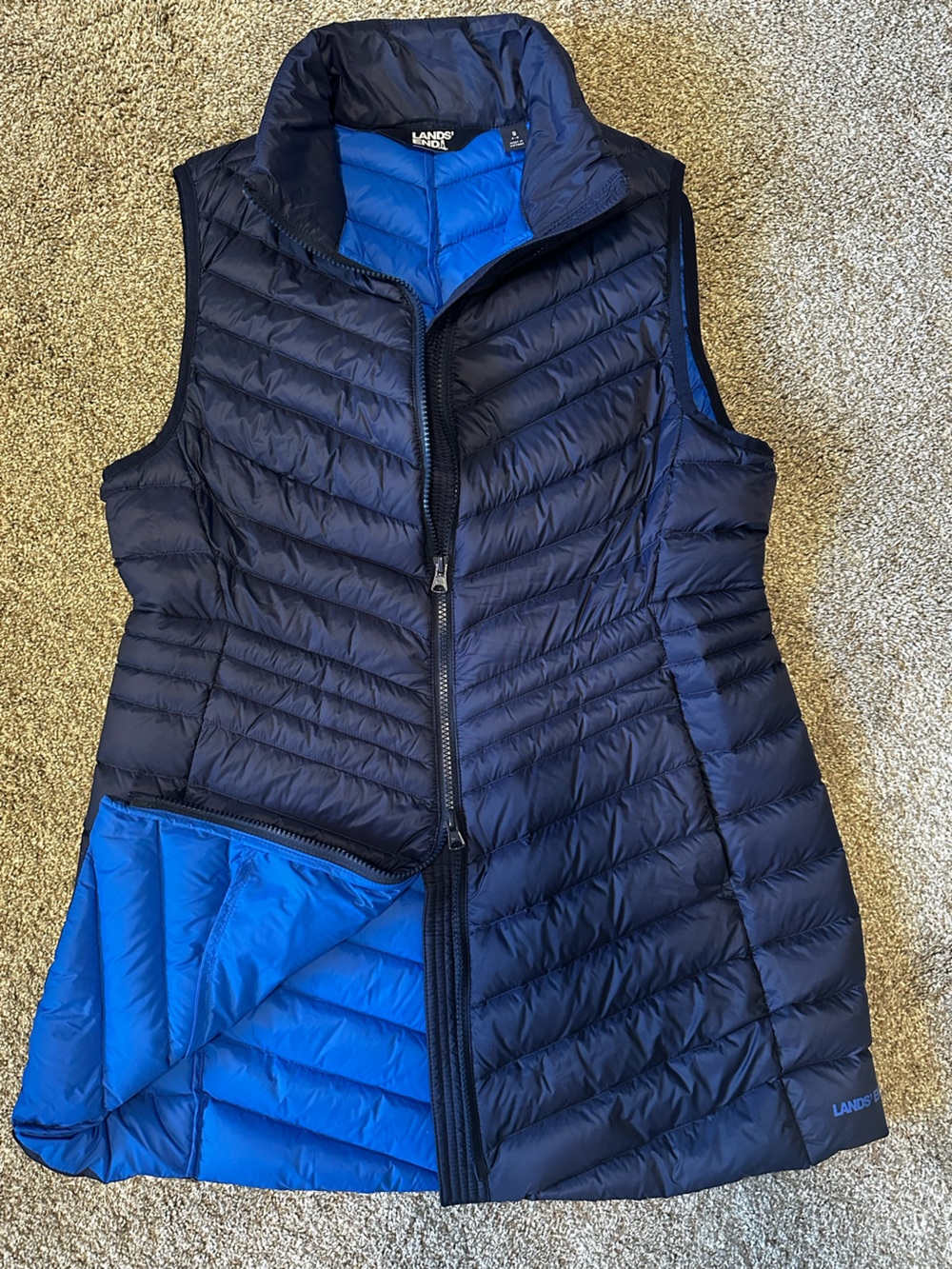 Lands' End Down Quilted Down Long Puffer Vest Navy Blue Small - Picture 8 of 9